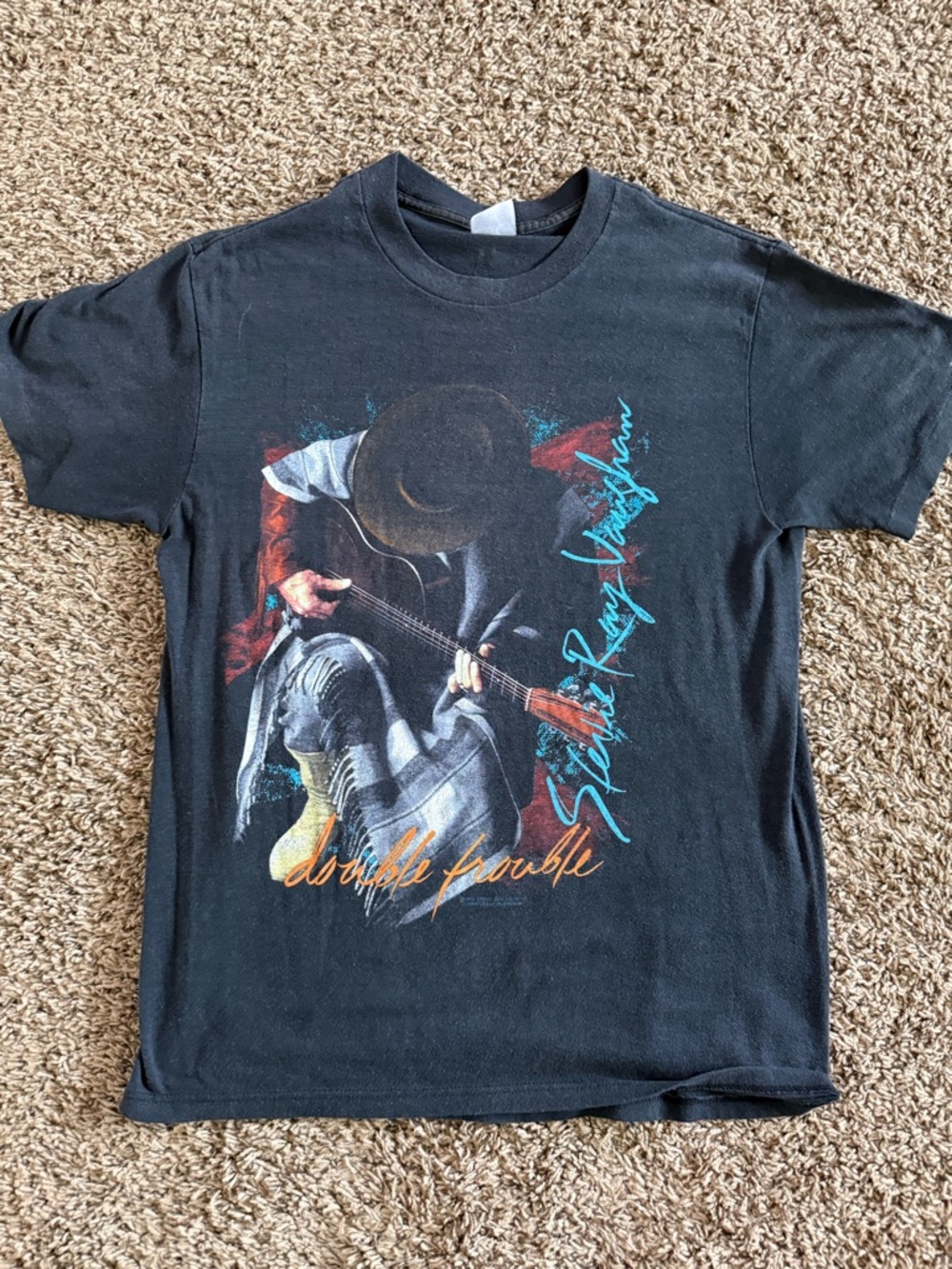SOLD Graphic Black 'Double Trouble' Guitar Player Tee